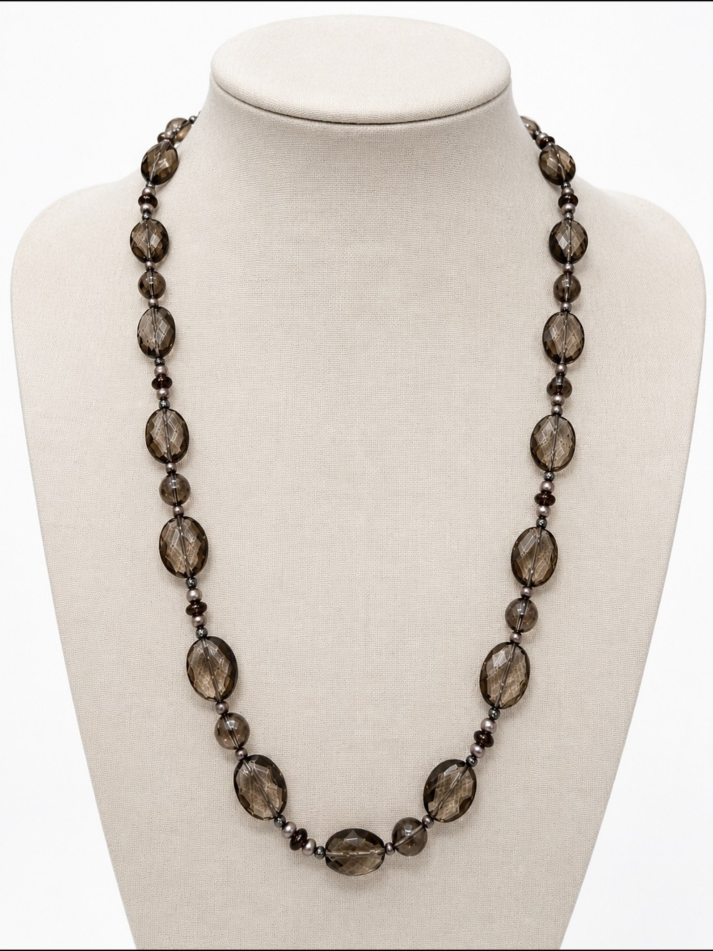 Smoky Bead Long Crystal Necklace - Brown